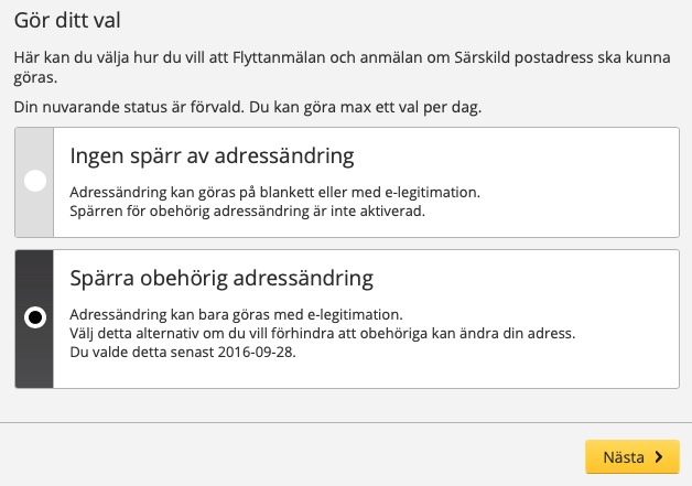 Spärra obehörig adressändring